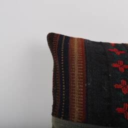 Vintage Turkish Kilim Pillow Cover Handwoven Wool Cushion - 16x16 - thumbnail 3