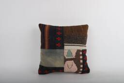 Vintage Turkish Kilim Pillow Cover Handwoven Wool Cushion - 16x16 - thumbnail 1