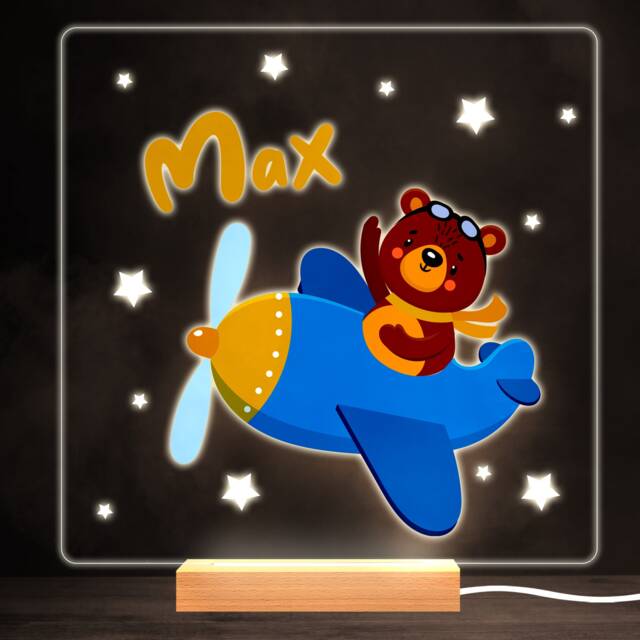 Cute Flying Bear Colourful Square Personalised Gift Led Lamp Night Light - Bedroom - image 1