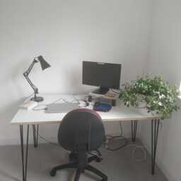 Birch Plywood Desk With Monitor Stand, Hairpin Legs, Mid-Century Scandinavian Home Office - thumbnail 4