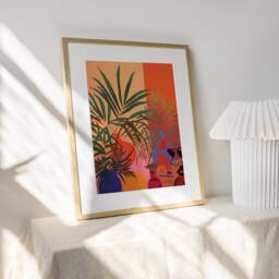 Retro Home Decor - Tropical Flowers Abstract Poster, Orange Wall Art Inspired By Henri Matisse - thumbnail 2