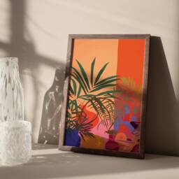 Retro Home Decor - Tropical Flowers Abstract Poster, Orange Wall Art Inspired By Henri Matisse - thumbnail 3