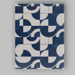 Modern Navy Blue Geometric Abstract Pattern Retro Design Canvas Wall Art Print Decor Picture Ready To Hang - thumbnail 1