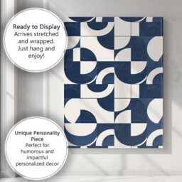 Modern Navy Blue Geometric Abstract Pattern Retro Design Canvas Wall Art Print Decor Picture Ready To Hang - thumbnail 3