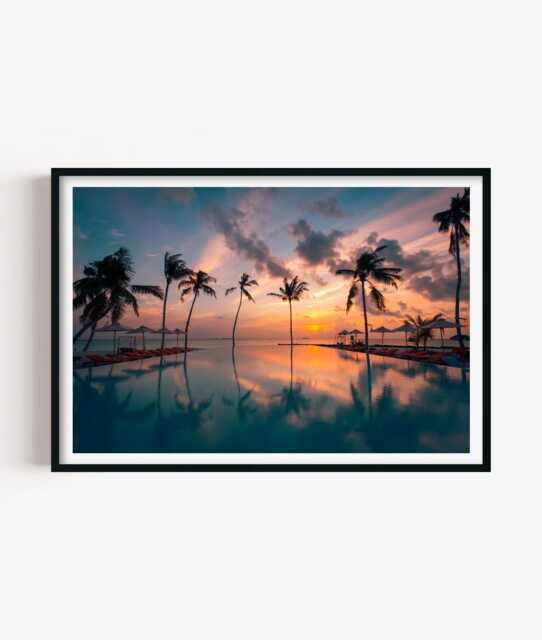 Palm Tree Sunset Photography Print - Tropical Ocean Wall Art Poster Seaside Home Decor - image 1