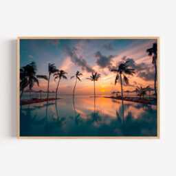 Palm Tree Sunset Photography Print - Tropical Ocean Wall Art Poster Seaside Home Decor - thumbnail 2