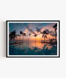 Palm Tree Sunset Photography Print - Tropical Ocean Wall Art Poster Seaside Home Decor - thumbnail 1