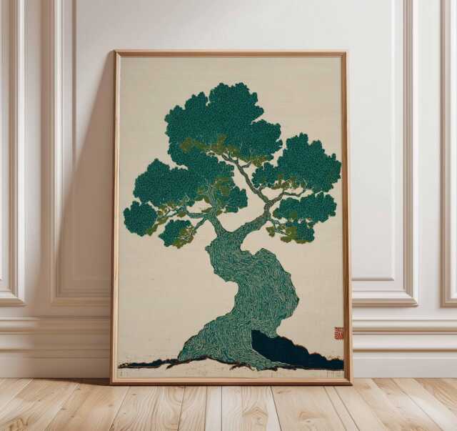 Japanese Bonsai Tree Poster, Minimalist Zen Wall Art Print, Botanical Line Art, Modern Asian Nature Artwork, Calm Home Decor - image 1