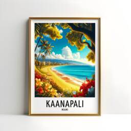 Kaanapali Travel Print - Hawaii Watercolour Poster Design - Wall Artwork Holiday Gifts Home Decor Art Gift Maui Island Painting - thumbnail 1