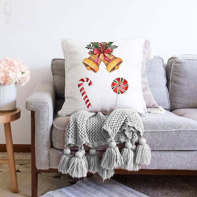 Christmas Bell Chenille Cushion Cover Double Sided Holiday Decor - image 1