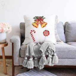 Christmas Bell Chenille Cushion Cover Double Sided Holiday Decor - thumbnail 1