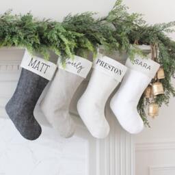 Personalized Linen Christmas Stocking - Neutral Customized Stockings Red Green Natural Greige White Black - thumbnail 3