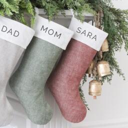 Personalized Linen Christmas Stocking - Neutral Customized Stockings Red Green Natural Greige White Black - thumbnail 2