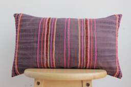"Vintage Hmong Batik Pillow Cover Hand-Printed Embroidered Textile - 12"" X 20" - thumbnail 1