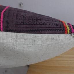 "Vintage Hmong Batik Pillow Cover Hand-Printed Embroidered Textile - 12"" X 20" - thumbnail 3