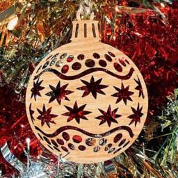 Wooden Bauble Christmas Tree Decoration - Beautiful Xmas Ornament Available in Oak, Walnut Cherry Wood -Or- Silver, Gold, Red, Green Glitter - thumbnail 2