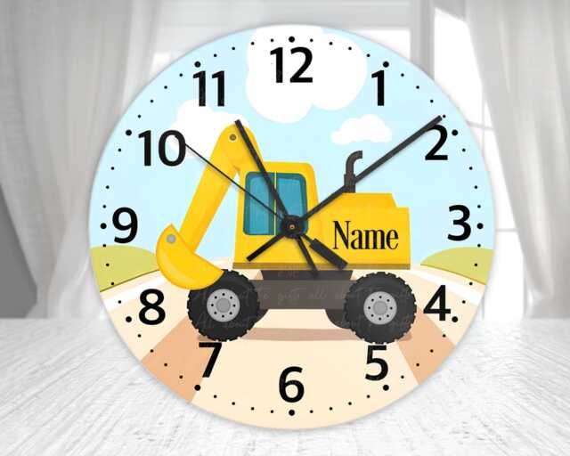Boys Digger Clock, Personalised Glass Wall Gift For Boys, Gift, Bedroom Decor, Playroom Kids - image 1