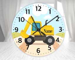 Boys Digger Clock, Personalised Glass Wall Gift For Boys, Gift, Bedroom Decor, Playroom Kids