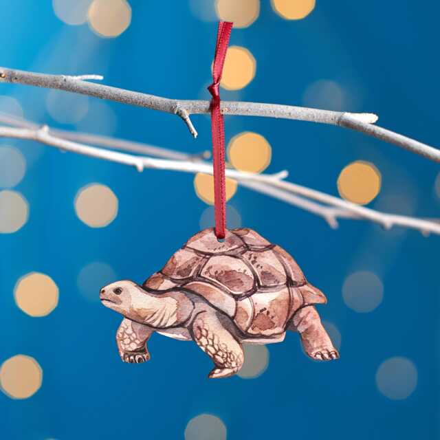 Giant Tortoise Christmas Tree Decoration, Birch Plywood Ornament, Animal Lover Gift, Festive Watercolour Art, Traditional Keepsake - image 1