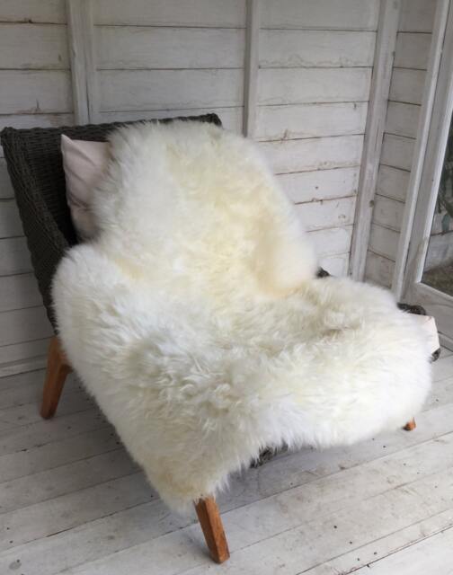 Ivory White Sheepskin Rug, Natural Wool Bed Throw, Chair Cover - image 1