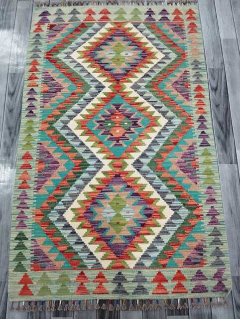 Multicolour Rug, Handmade Artisan Afghan Turkish Scandinavian Navajo Bohemian Flatweave Wool Kilim 159x100 cm - image 1