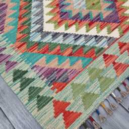Multicolour Rug, Handmade Artisan Afghan Turkish Scandinavian Navajo Bohemian Flatweave Wool Kilim 159x100 cm - thumbnail 2