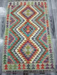 Multicolour Rug, Handmade Artisan Afghan Turkish Scandinavian Navajo Bohemian Flatweave Wool Kilim 159x100 cm - thumbnail 1