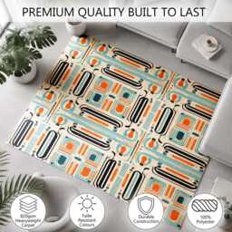 Cream Teal Retro Geometric Line Rug Non-Slip Soft Area Carpet Bedroom Living Room Hallway Mat Decor - Made in UK - thumbnail 3
