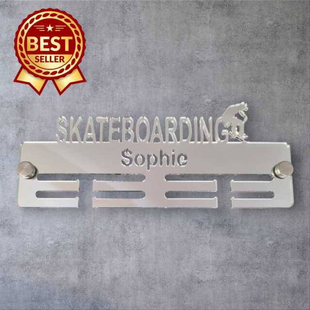 Skateboarding Medal Hanger - Mirror Colours, Custom Name & Colour - image 1