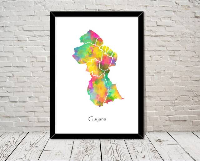 Guyana Print Watercolour Illustration Map Art Abstract Home Decor Giclee Office Wall Room