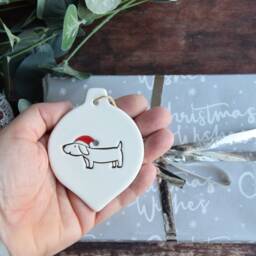 Dog With Santa Hat, Handmade Ceramic Christmas Tree Decoration, Xmas Gift For Lover, Decor, Present Fan - thumbnail 3