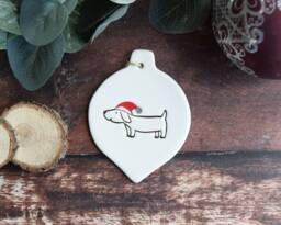 Dog With Santa Hat, Handmade Ceramic Christmas Tree Decoration, Xmas Gift For Lover, Decor, Present Fan - thumbnail 1