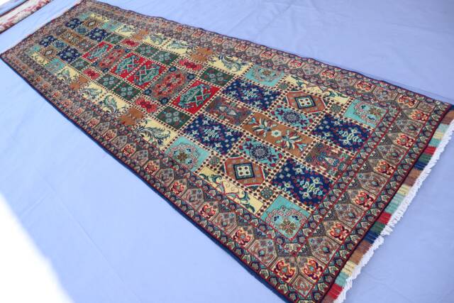 3x10 Ft Runner Rug, Top Quality Afghan Veg Dyes Hand Knotted Wool Navy Blue Green Beige Red, Floral Oriental Hallway - image 1