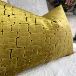 "Mustard Velvet Cushion Cover -Textured Sofa Pillow Case, Modern Living Room Decor, Designer Throw Lumbar Sham UK , 12"" X 20" - thumbnail 3