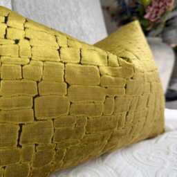 "Mustard Velvet Cushion Cover -Textured Sofa Pillow Case, Modern Living Room Decor, Designer Throw Lumbar Sham UK , 12"" X 20" - thumbnail 2