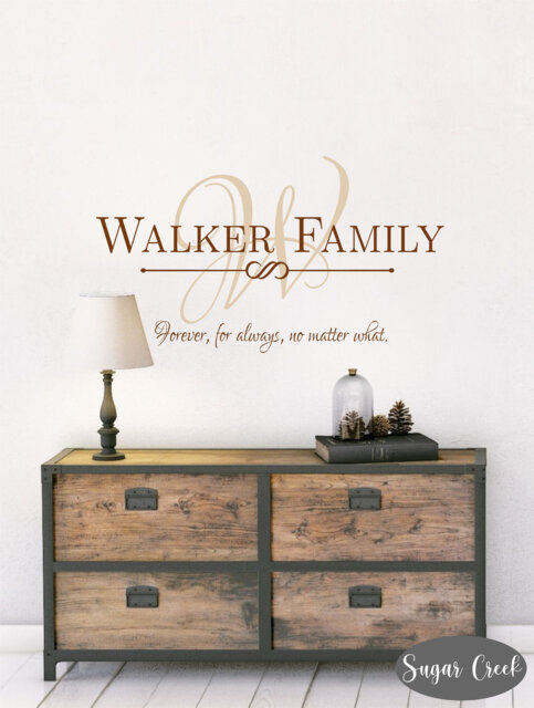 Family Name Monogram Forever For Always No Matter What-Vinyl Wall Decal - Custom Name - Entryway-Wall Decor - Modern Love - image 1