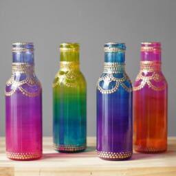 Hand Painted Henna Glass Vase Set - Bohemian Decor, Bud Vases - thumbnail 1