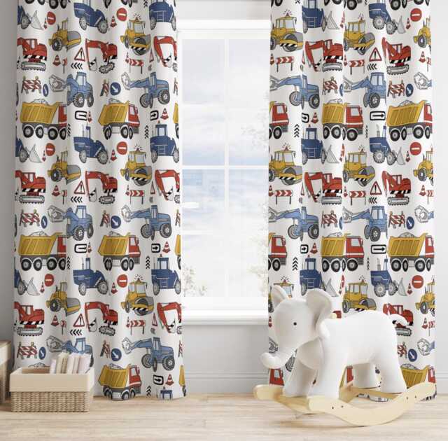 Colourful Trucks & Diggers Curtains, Nursery Curtains Blackout Or Non Blackout, With Eyelets, Pencil Pleat Rod Pocket - image 1