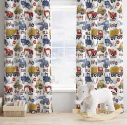 Colourful Trucks & Diggers Curtains, Nursery Curtains Blackout Or Non Blackout, With Eyelets, Pencil Pleat Rod Pocket