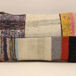 Vintage Turkish Kilim Pillow Cover, Patchwork Wool Lumbar - 12x20 In - thumbnail 2