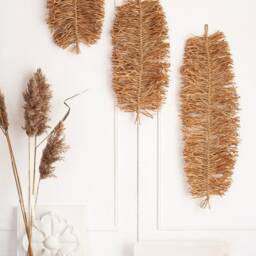Black Raffia Leaf Wall Hanging - Minimalist Wabi Sabi Style Decoration - thumbnail 4