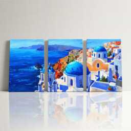 Santorini Greece Cliffside 3 Panel Split Canvas Wall Art Summers Day Summer Cityscape Oil Painting Framed Home Decor - thumbnail 3