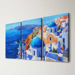 Santorini Greece Cliffside 3 Panel Split Canvas Wall Art Summers Day Summer Cityscape Oil Painting Framed Home Decor - thumbnail 1