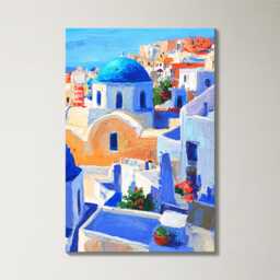 Santorini Greece Cliffside 3 Panel Split Canvas Wall Art Summers Day Summer Cityscape Oil Painting Framed Home Decor - thumbnail 4