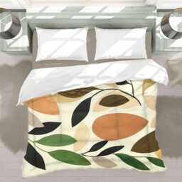 Earth Tone Abstract Boho Leaves Comforter, Botanical Farmhouse Bedding, Rustic Biophilic Home, Brown Beige Green Bedroom Decor #175 - thumbnail 3