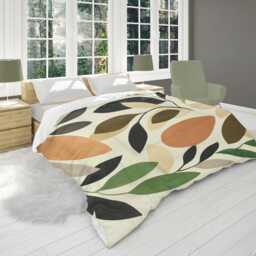 Earth Tone Abstract Boho Leaves Comforter, Botanical Farmhouse Bedding, Rustic Biophilic Home, Brown Beige Green Bedroom Decor #175 - thumbnail 2