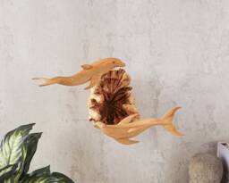 Wall Hanging Dolphin Statue, Wooden Sculpture, Ocean, Handicraft, Wood Carving, Sea Life, Room Decor, Couple Best Friend Gift - thumbnail 1