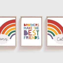 3 Brothers Rainbow Bedroom Prints, Brother Make The Best Friends, Bedroom, Wall Art, Playroom, Siblings, Personalised - thumbnail 2