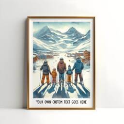 Custom Family Ski Print - Personalised Poster - Wall Art Skiing Gift Of 5 Snowboard Artwork Decor - thumbnail 3