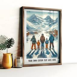 Custom Family Ski Print - Personalised Poster - Wall Art Skiing Gift Of 5 Snowboard Artwork Decor - thumbnail 2